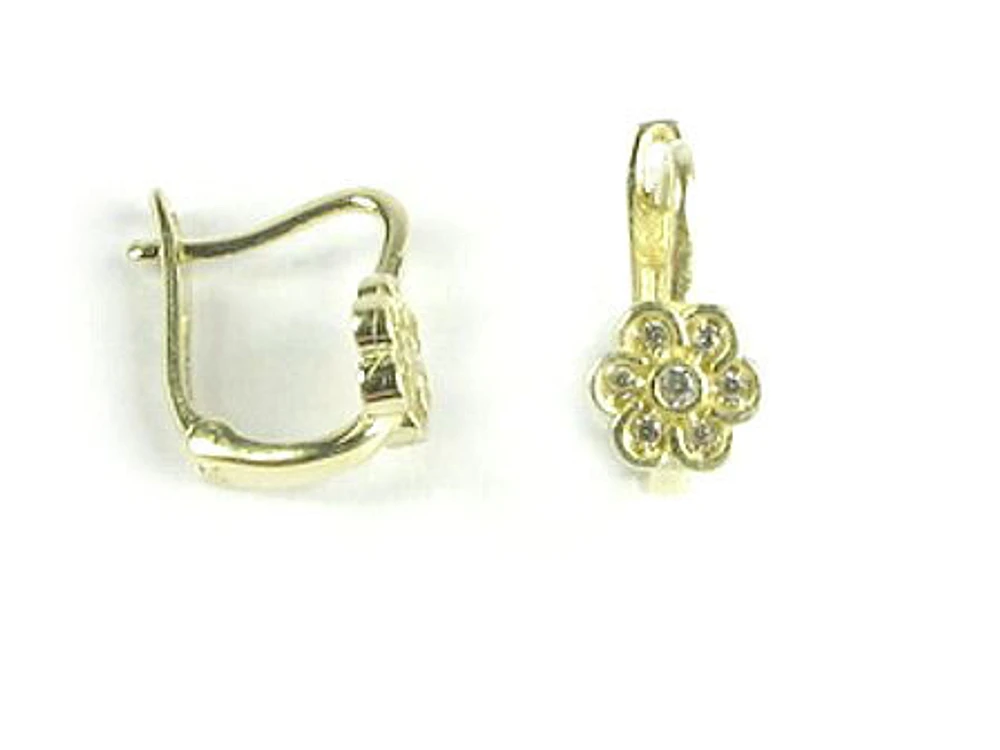 10K Gold Flower C.Z Lever Back Earrings