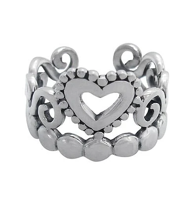 Sterling Silver, Smooth Heart Shape Crown Style Ring. Approx Size: 15mm Width.