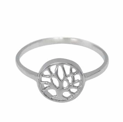 Rhodium Plated On Sterling Silver, Smooth Tree Of Life Ring. Approx Size: 9.5mm Width.