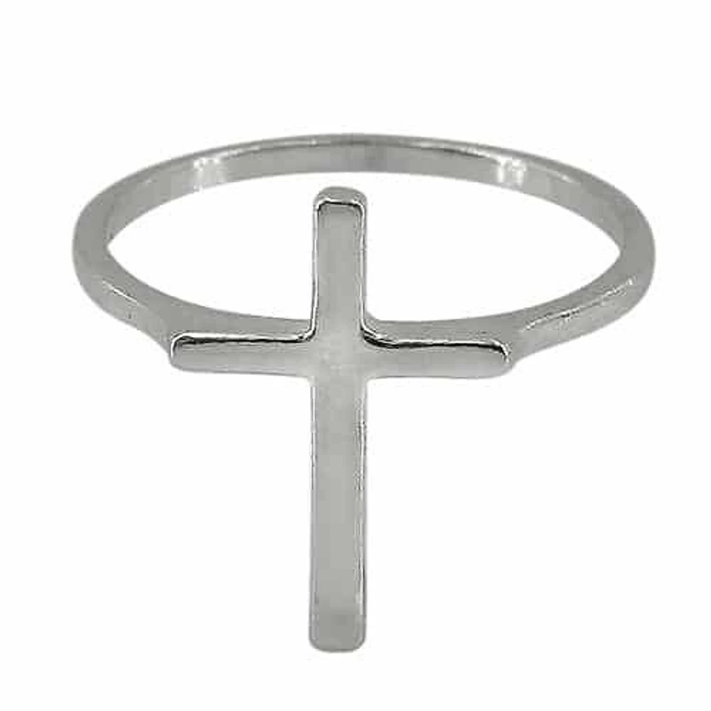 Sterling Silver With Rhodium Cross Ring, 16X12mm Cross