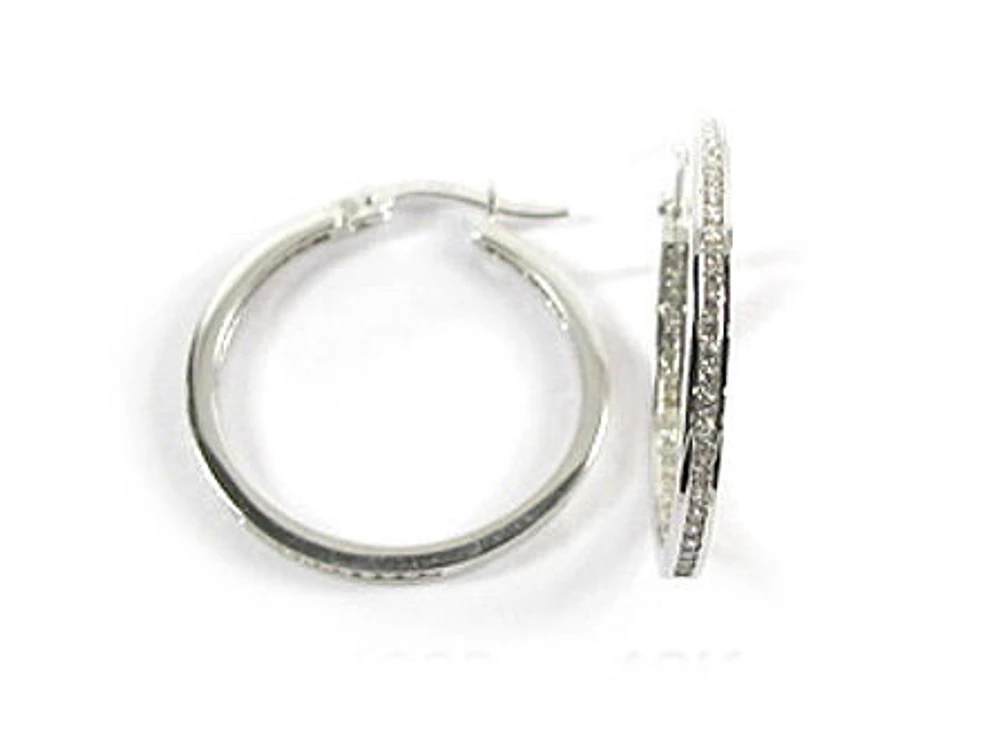 10K White Gold C.Z Hoop Earrings