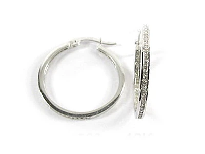 10K White Gold C.Z Hoop Earrings