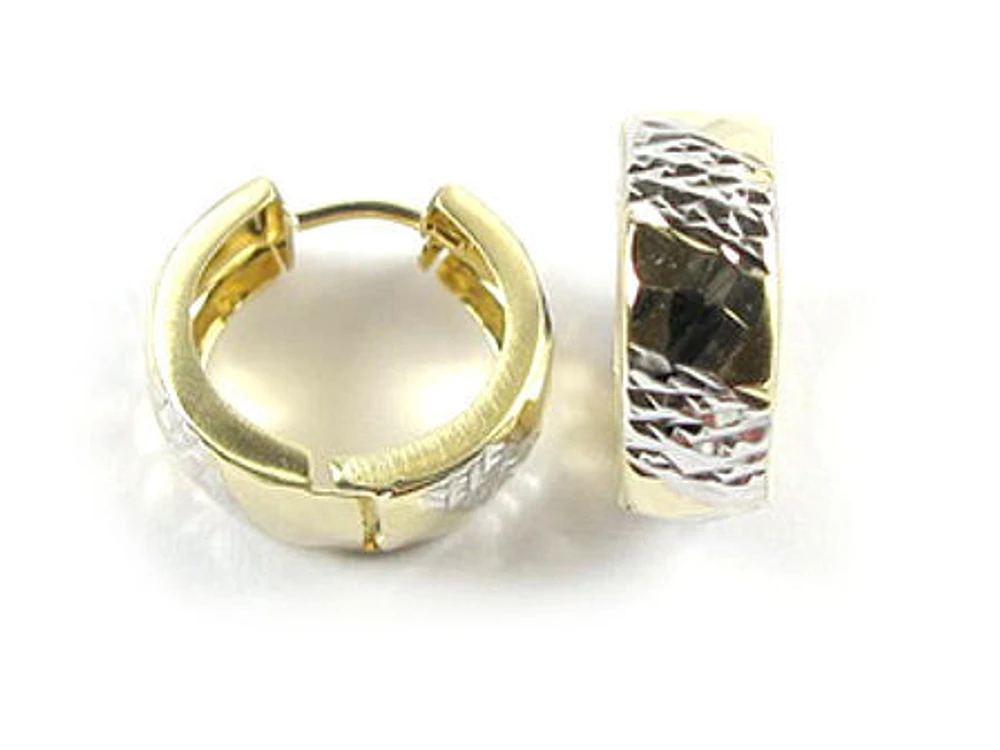 10K Yellow & White Gold Shimmer Cut Huggy Earrings