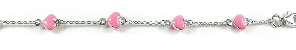 10K White Gold Pink Heart Children's Bracelet