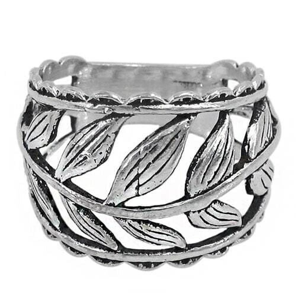 Sterling Silver Leaf Ring, 17mm Width