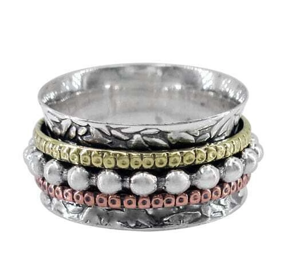 Sterling Silver Meditation Ring With Brass And Copper Band, 11mm Width