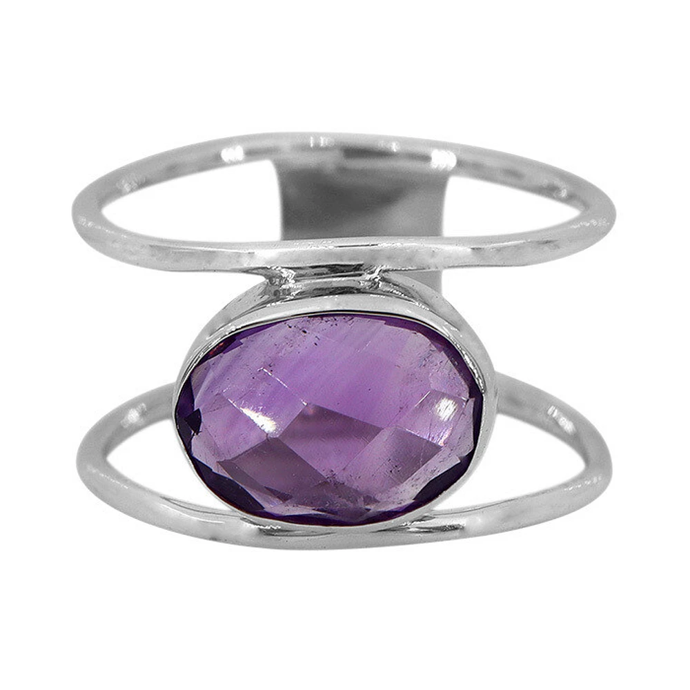 Sterling Silver With Rhodium, 9X11mm Amethyst Ring