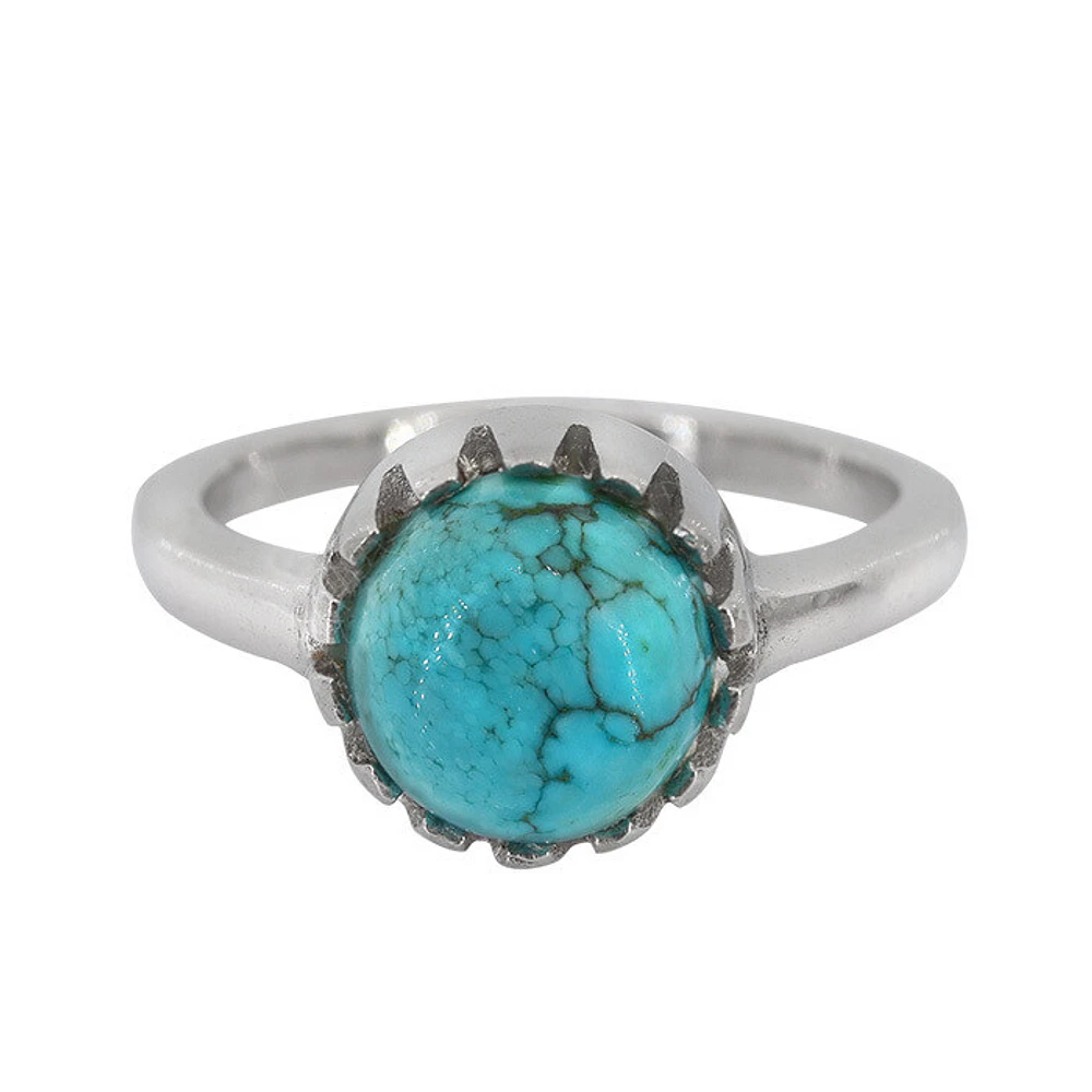 Sterling Silver With Rhodium, 8mm Larimar Ring, 2mm Band