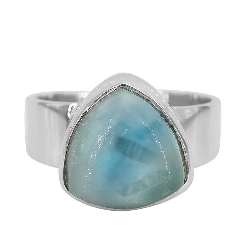 Sterling Silver With Rhodium, 11X12mm Larimar Ring