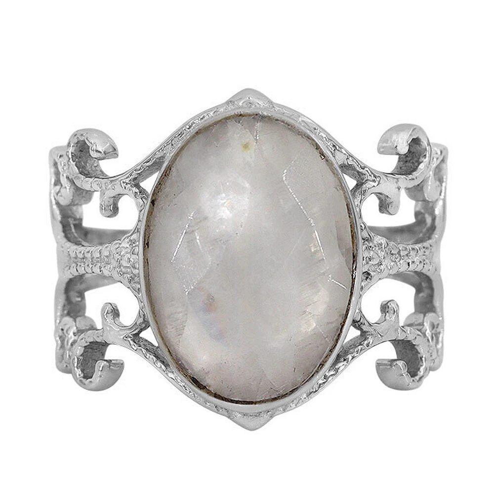 Sterling Silver With Rhodium, 10X15mm Moonstone Ring