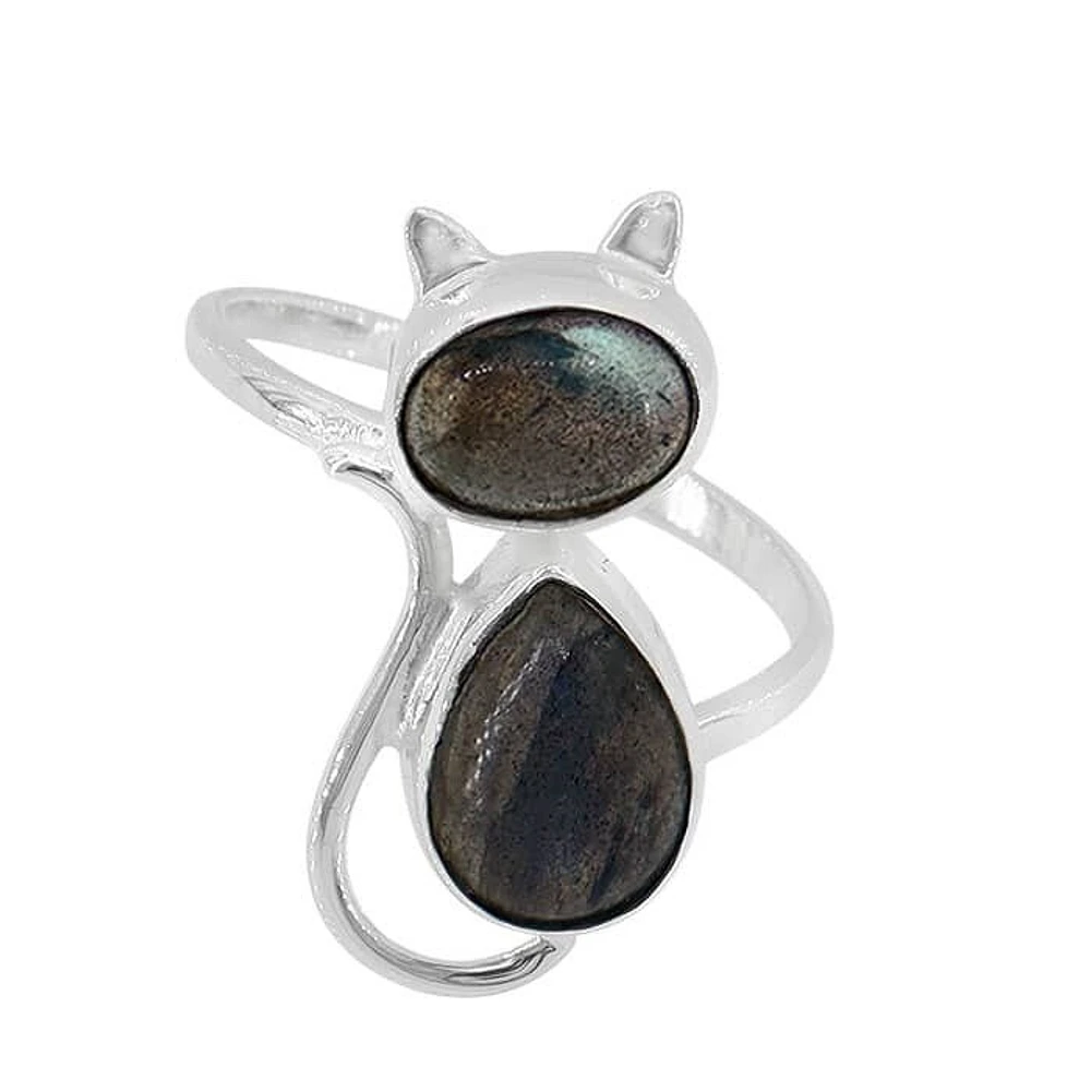 Sterling Silver, 11X24mm Cat Ring With Labradorite