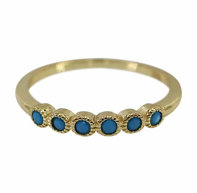 Sterling Silver With Gold, 2mm Synthetic Turquoise Ring With 2mm Band