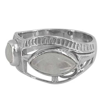Sterling Silver With Rhodium Ring,  10X5mm Marquise Stone And 5mm Round Stone, Colour And Size May Vary