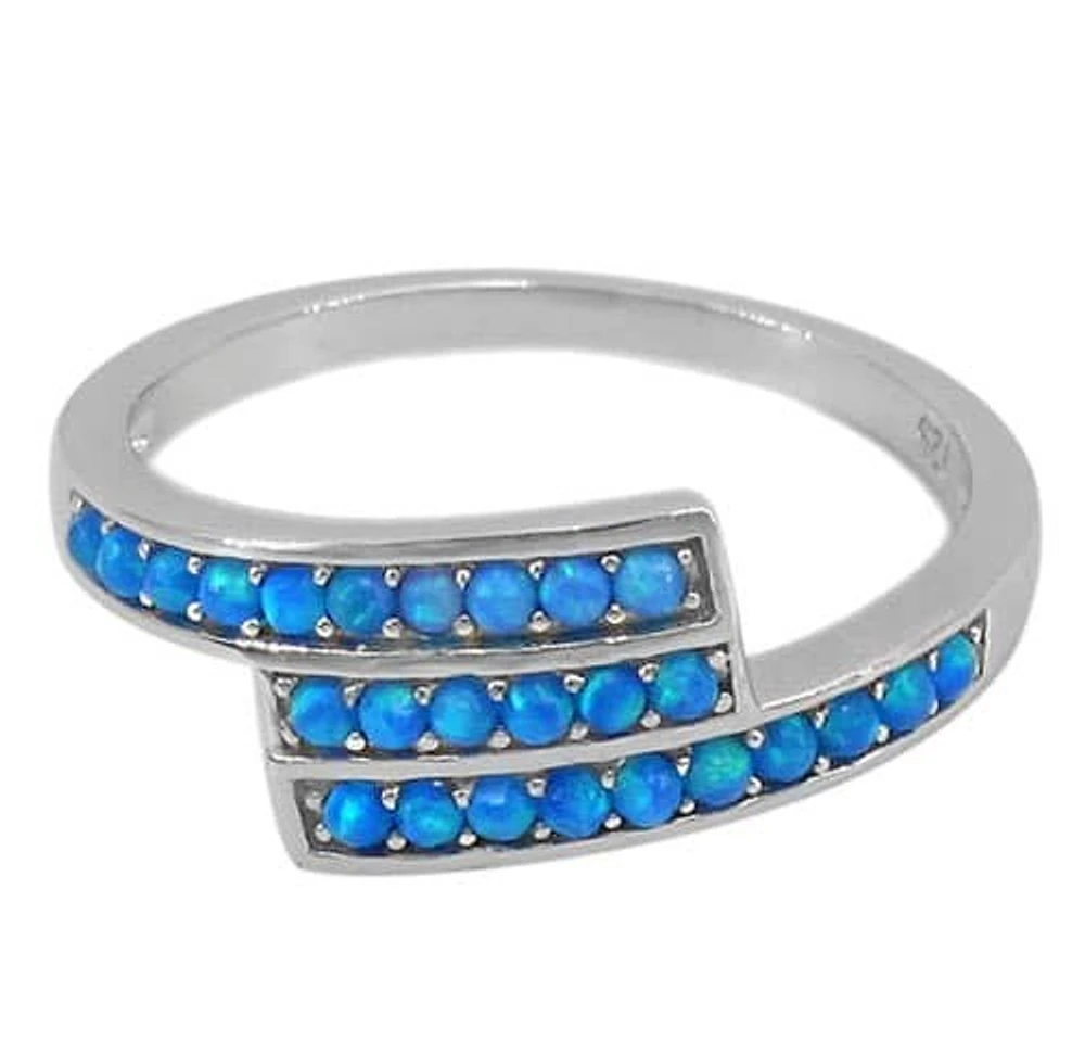 Sterling Silver With Rhodium, Emulated Opal Stone Ring With 2mm Band