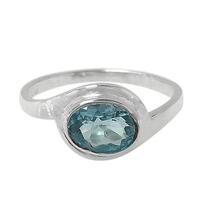 Sterling Silver With Rhodium, 9X7mm Stone Ring With Flat Band, Colour And Size May Vary
