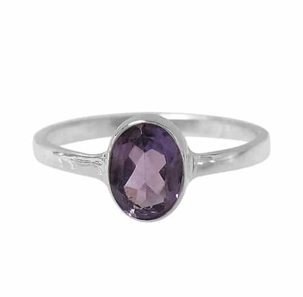 Sterling Silver With Rhodium, 10X8mm Stone Ring With Flat Band
