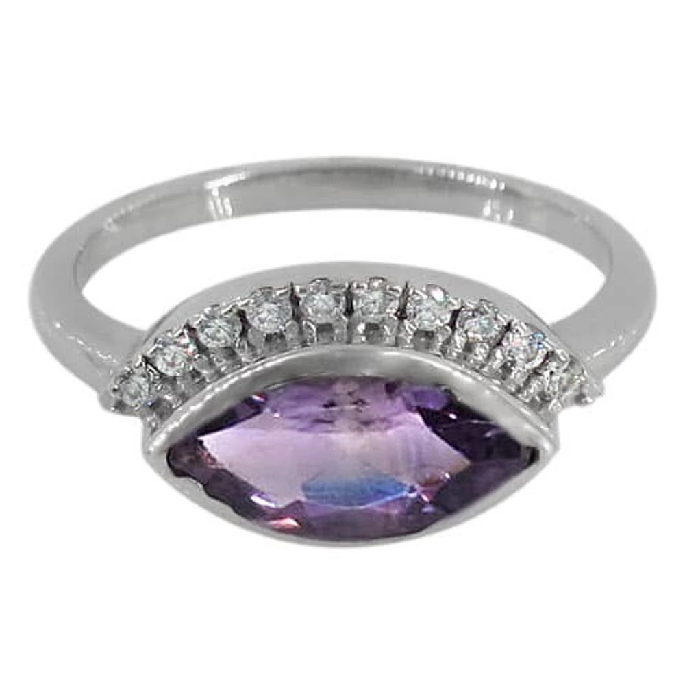 Sterling Silver With Rhodium, 5X12mm Stone Ring With Cubic Zirconia
