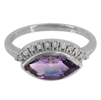 Sterling Silver With Rhodium, 5X12mm Stone Ring With Cubic Zirconia