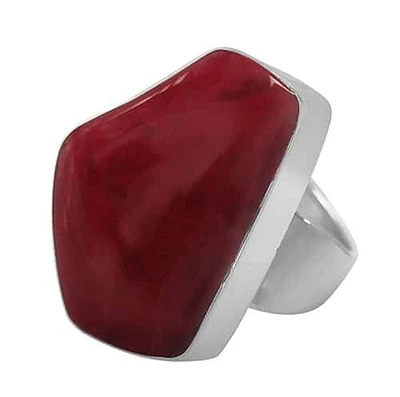 Sterling Silver, Free Shape Stone Ring, Colour And Size May Vary. Approx Stone Size: 26mm L X 20mm W