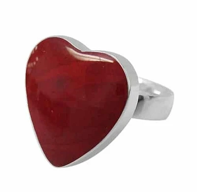Sterling Silver, 20mm Heart Shape Stone Ring, Colour And Size May Vary