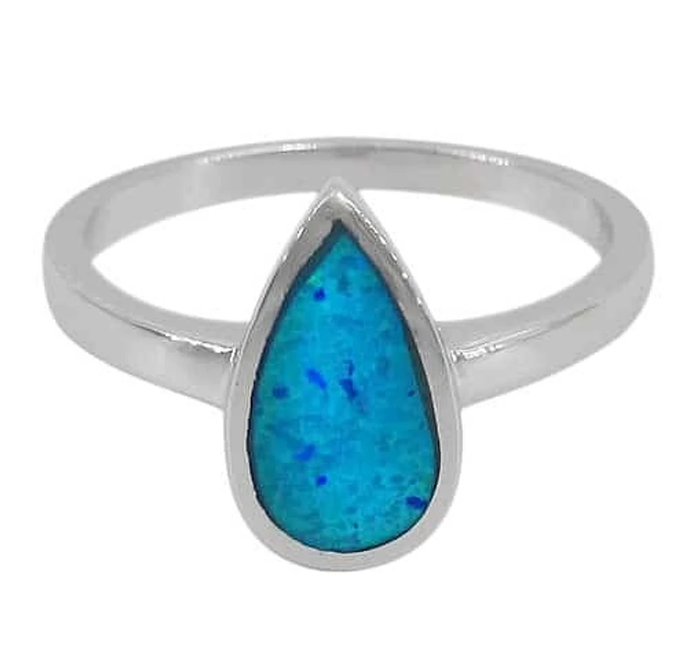 Sterling Silver With Rhodium, 13X8mm Emulated Opal Ring With 2mm Band