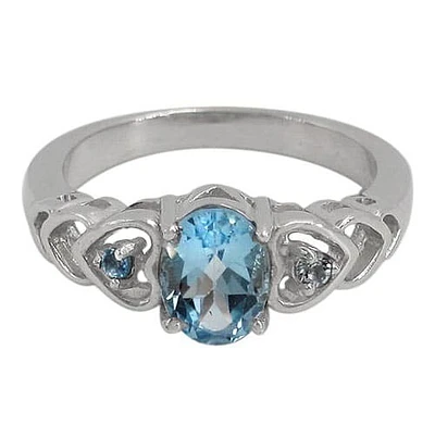 Sterling Silver With Rhodium, 8X6mm Stone Ring With Heart Design, Colour And Size May Vary