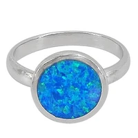 Sterling Silver With Rhodium, 13mm Emulated Opal Stone Ring With 3mm Band