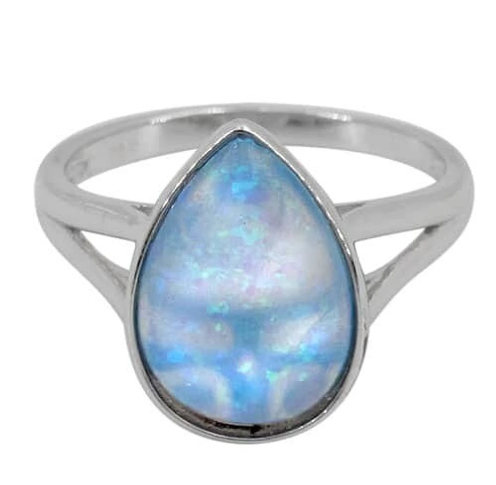 Sterling Silver With Rhodium, 17X11mm Emulated Opal Stone Ring With 2m Band