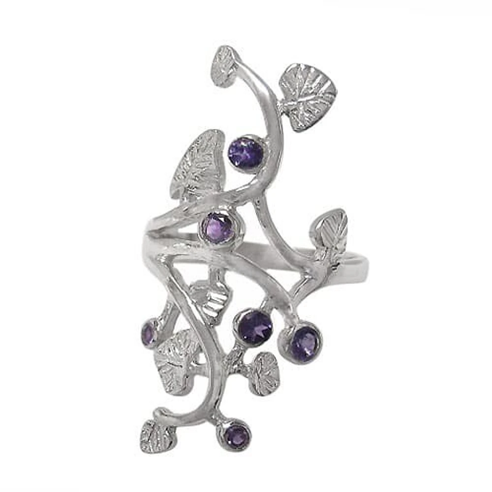 Sterling Silver With Rhodium, Leaf Design Ring With 4mm Stones, 39×17 Width