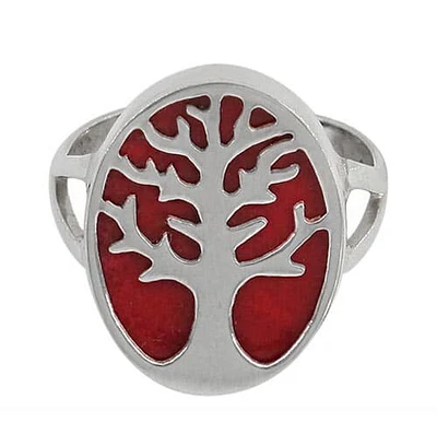 Sterling Silver With Rhodium, Tree Of Life Ring With 20X15mm Stone, Colour And Size May Vary