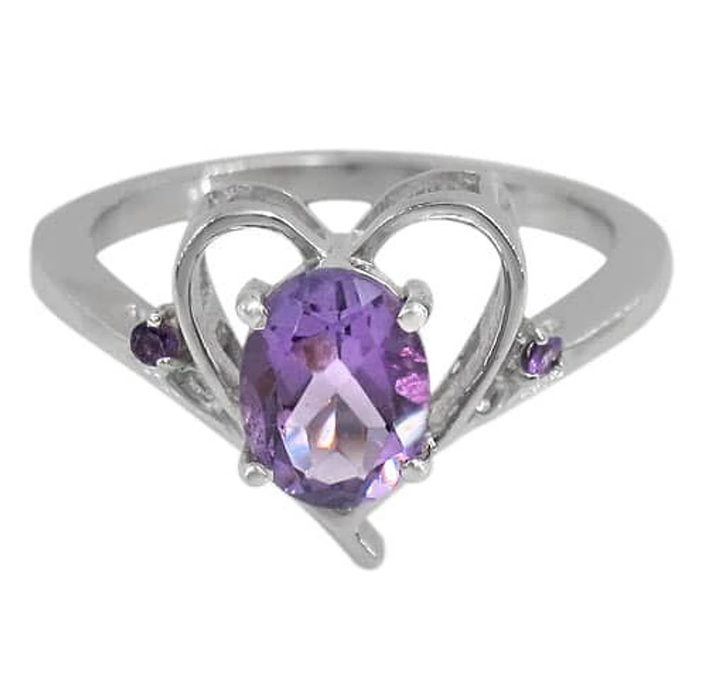 Sterling Silver With Rhodium, Heart Ring With 8X5mm Stone