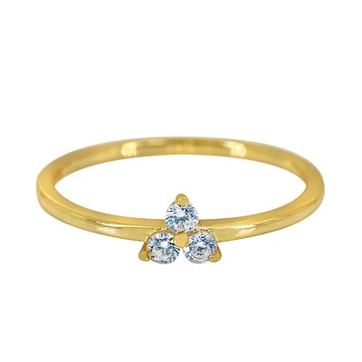 Sterling Silver With Gold, Cubic Zirconia Ring, 1mm Band