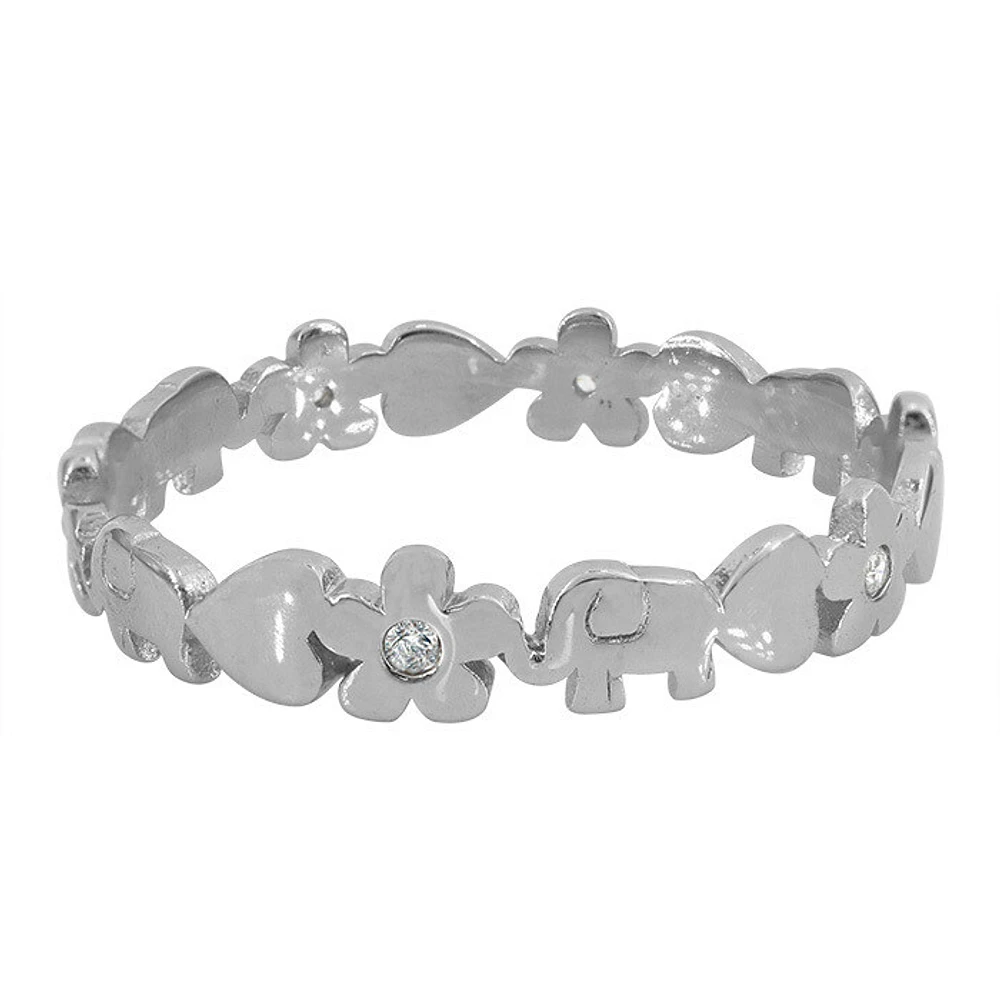 Sterling Silver With Rhodium, Elephant Ring With Cubic Zirconia, 3.5mm Width