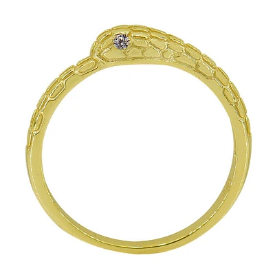 Sterling Silver With Gold, 4mm Snake Ring With Cubic Zirconia