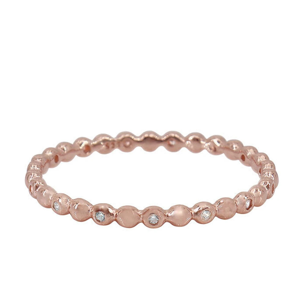 Sterling Silver With Rose Gold, 2mm Stack Able Ring With Cubic Zirconia