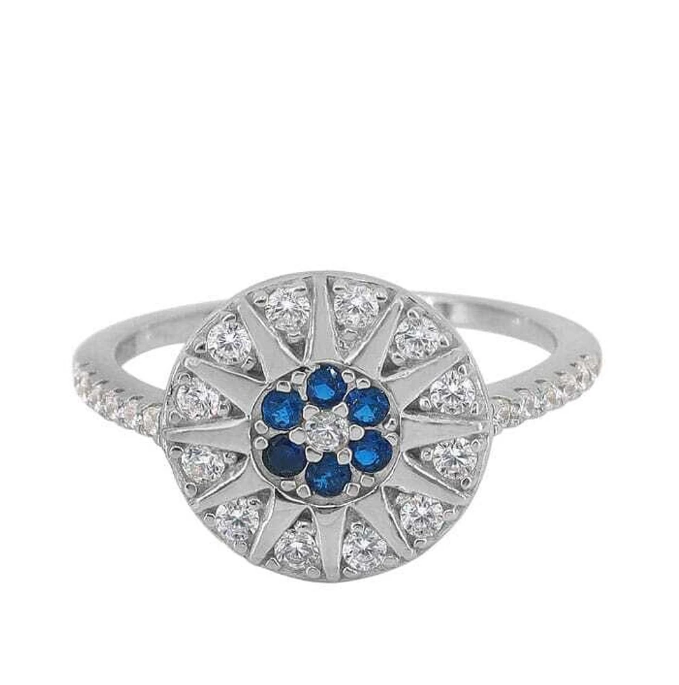 Sterling Silver With Rhodium, 13mm Round Ring With Cubic Zirconia, 1mm Band