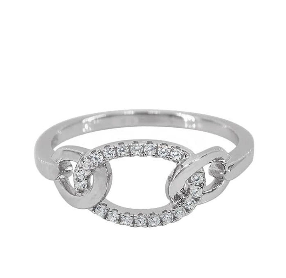 Sterling Silver With Rhodium, 8mm Oval Link Ring With Cubic Zirconia