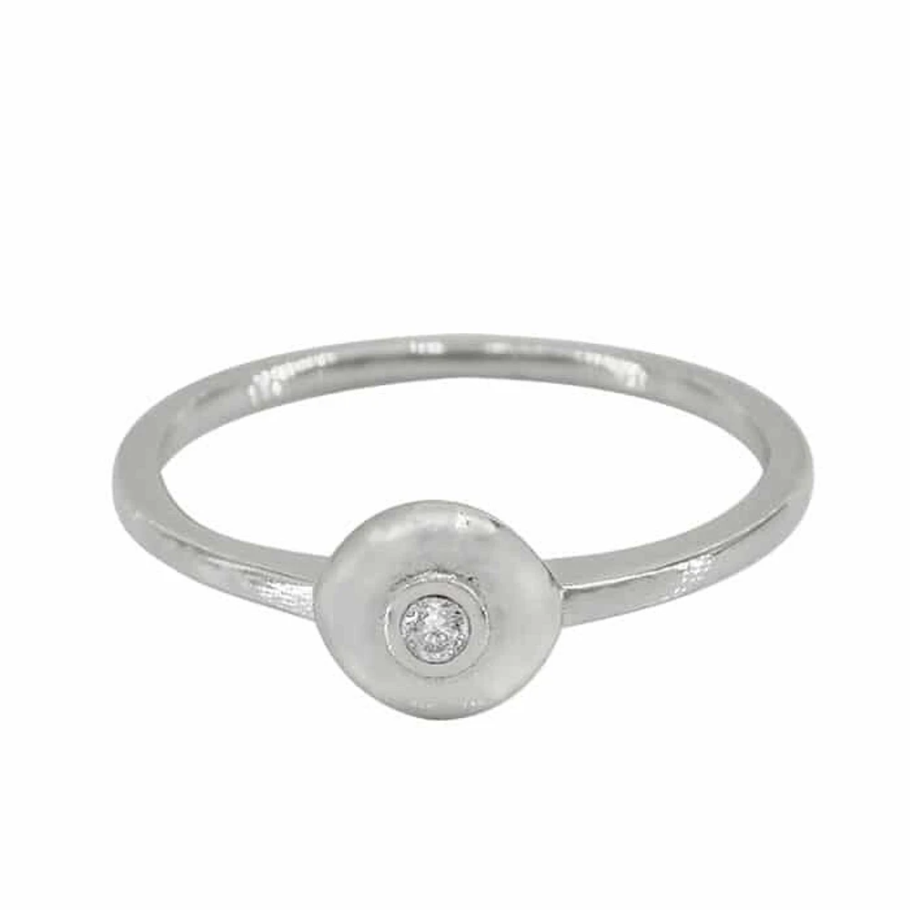 Sterling Silver With Rhodium,6.5mm Round Ring With Cubic Zirconia, 1mm Band