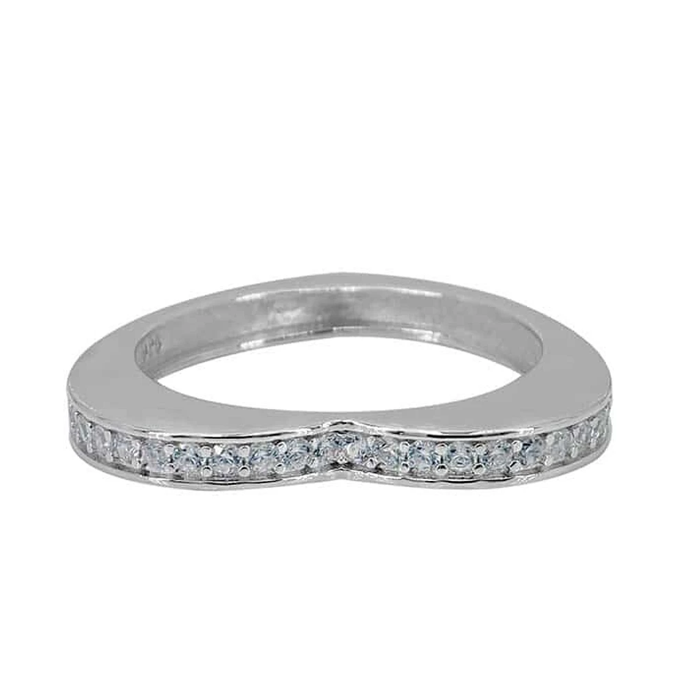 Sterling Silver With Rhodium, Heart Ring With Cubic Zirconia, 3mm Band