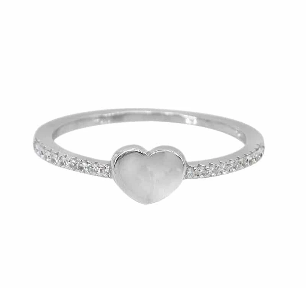 Sterling Silver With Rhodium, 6X6mm Heart Ring With Cubic Zirconia, 1.5mm Band