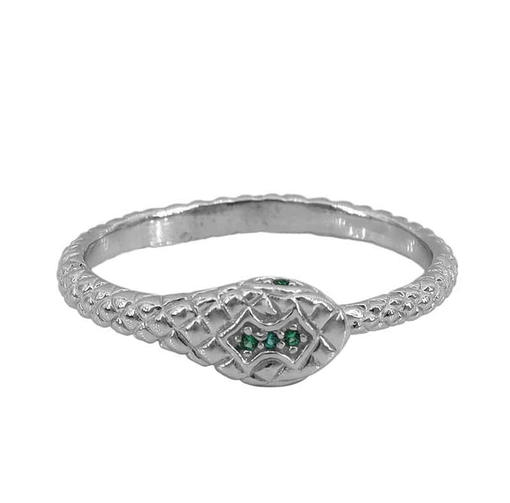 Sterling Silver With Rhodium, Cubic Zirconia Snake Ring, 6mm Width