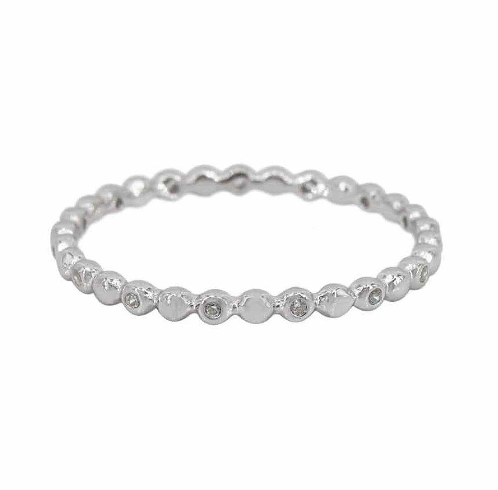 Sterling Silver With Rhodium, 2mm Stack Able Ring With Cubic Zirconia