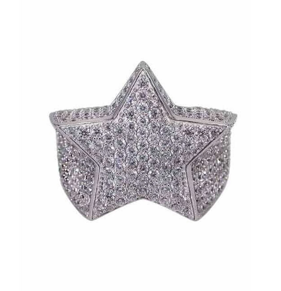 Sterling Silver With Rhodium, 25X24mm Star Ring With Cubic Zirconia
