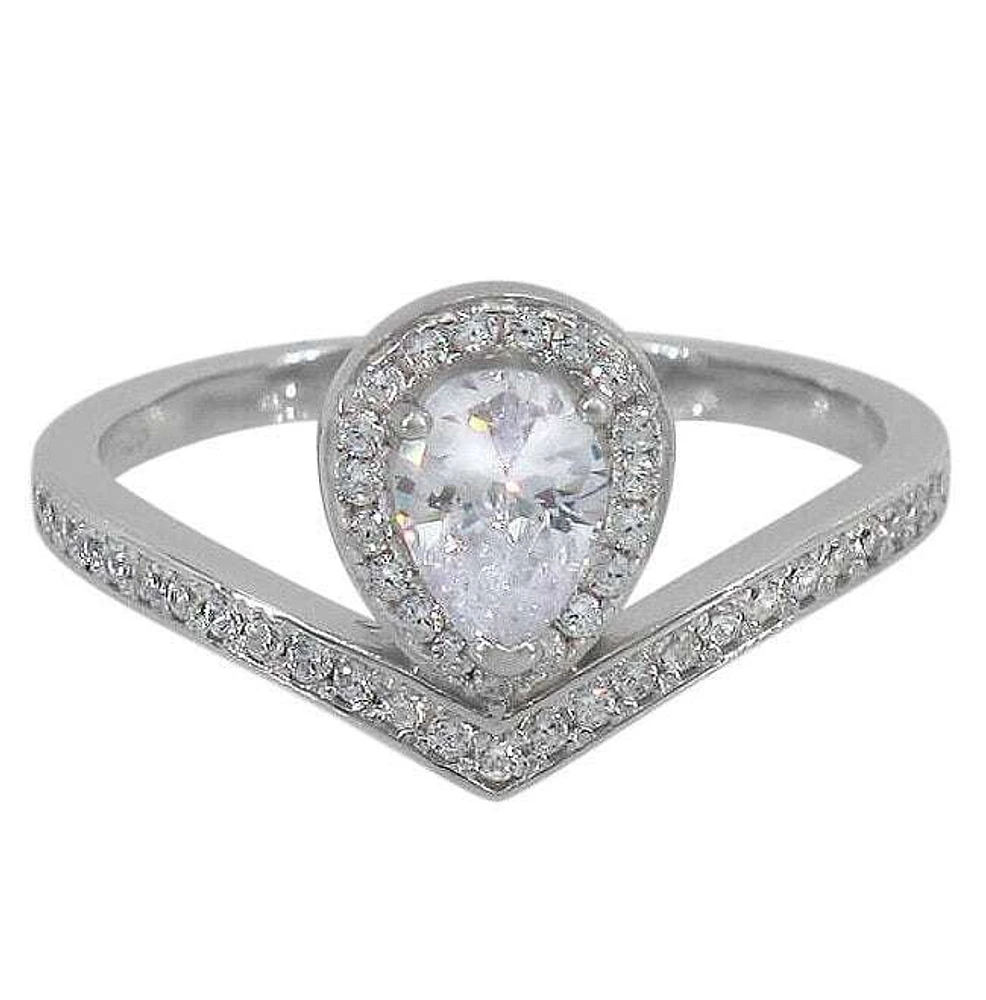Sterling Silver With Rhodium, Cubic Zirconia Ring, 2mm Band, Center Stone Is Approximately 7X5mm