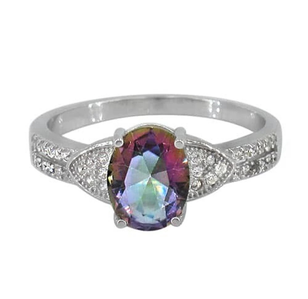 Sterling Silver With Rhodium, 9X7mm Cubic Zirconia Ring With 3mm Band