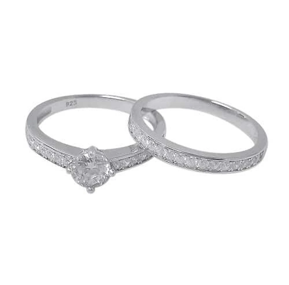 Sterling Silver With Rhodium, Ring Set With 5mm Cubic Zirconia