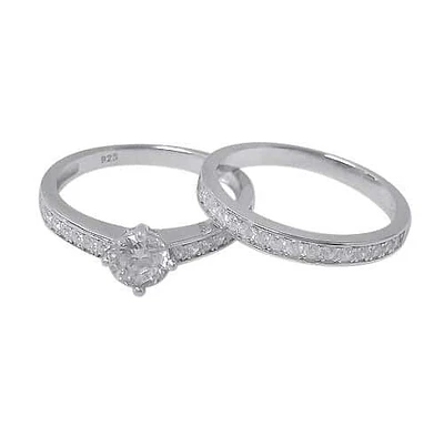 Sterling Silver With Rhodium, Ring Set With 5mm Cubic Zirconia