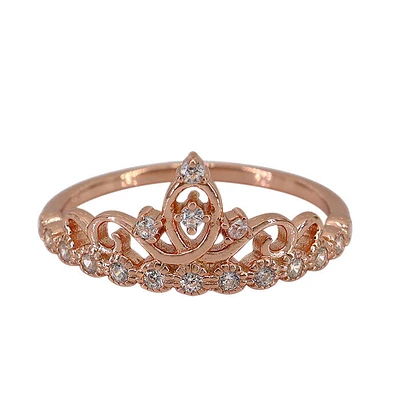 Sterling Silver With Rose Gold, 10mm Crown Ring With Cubic Zirconia, 1mm Band