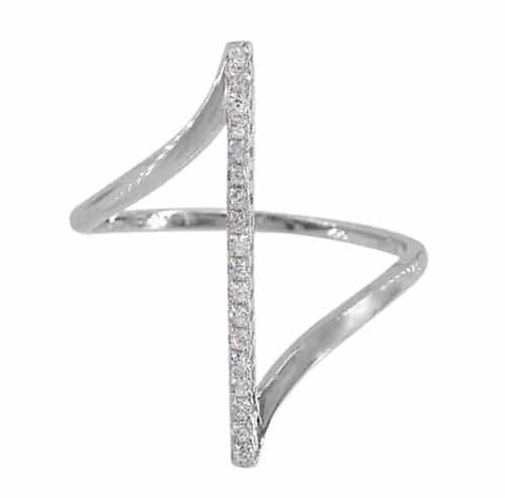Sterling Silver With Rhodium, 24mm Vertical Bar Ring With Cubic Zirconia, 1mm Band