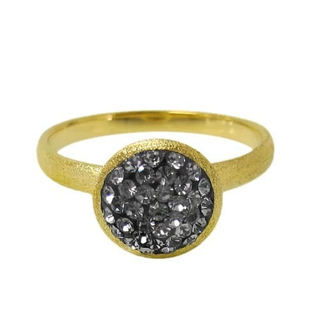 Sterling Silver With Gold, 10mm Round Shape Ring With Crystal
